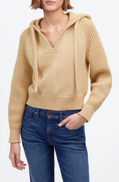 Madewell Open Neck Rib Hoodie In Summer Dune