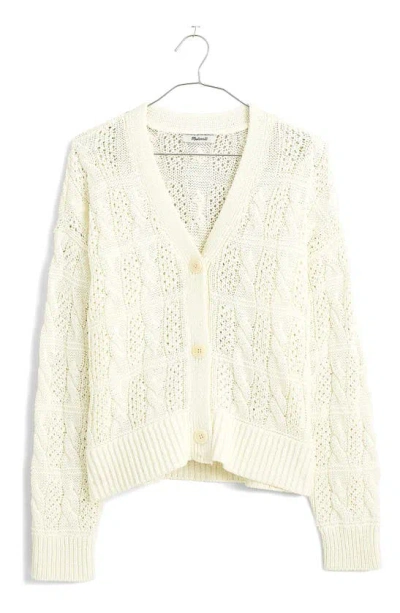 Madewell Open Stitch Cable Cotton Cardigan Sweater In Bright Ivory