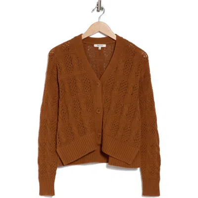 Madewell Open Stitch Cable Cotton Cardigan Sweater In Warm Coffee
