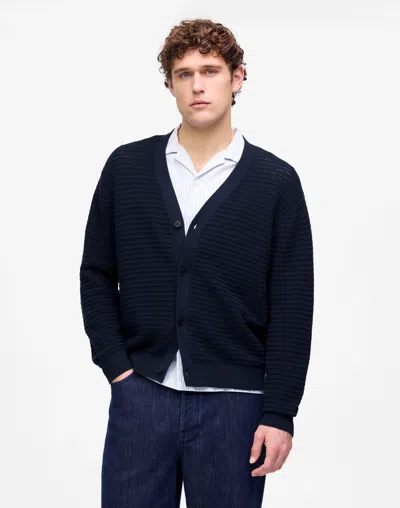 Madewell Open-stitch Cotton Cardigan In Dark Navy
