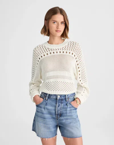 Madewell Open-stitch Cotton Pullover Sweater In White