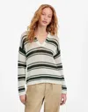 Madewell Stripe Johnny Collar Open Stitch Sweater In Green