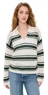Madewell Open-stitch Johnny Collar Sweater Summit Green Stripe In Summit Green Stripe