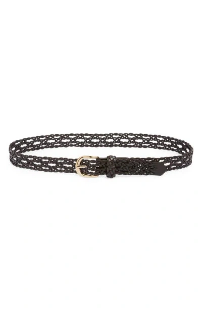 Madewell Open Weave Wide Leather Belt In Black
