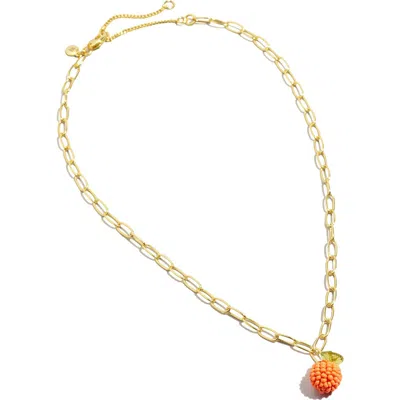 Madewell Orange Beaded Pendant Necklace In Gold