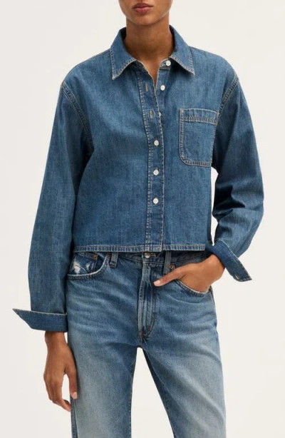 Madewell Denim Boxy Crop Button-up Shirt In Blue
