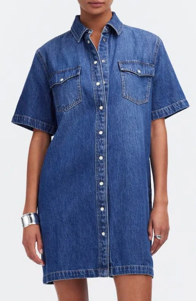 Madewell Oversize Short Sleeve Denim Shirtdress In Santee Wash