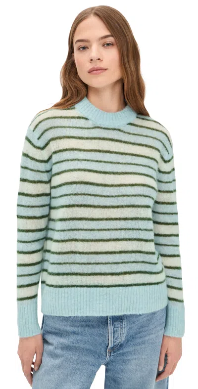 Madewell Oversized Alpaca Pullover Sweater Aqua Multi Stripe In Animal Print