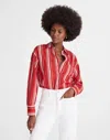 Madewell Stripe Oversize Cotton Poplin Button-up Shirt In Red