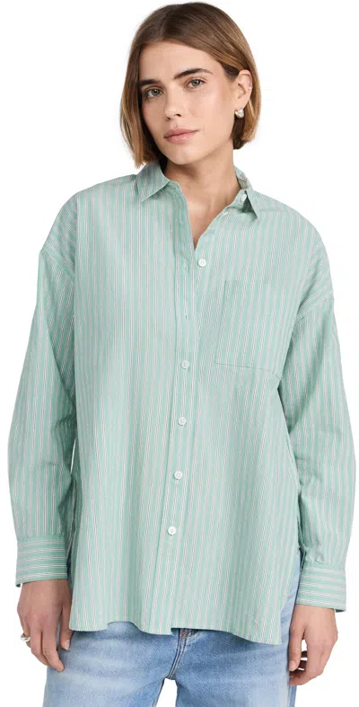 Madewell Oversized Patch Pocket Poplin Stripe Shirt Dusty Verdigris