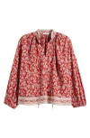 Madewell Paisley Shirred Popover Top In Ground Madder