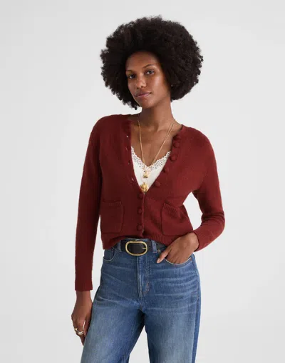 Madewell Patch-pocket Cotton-blend Cardigan In Burgundy