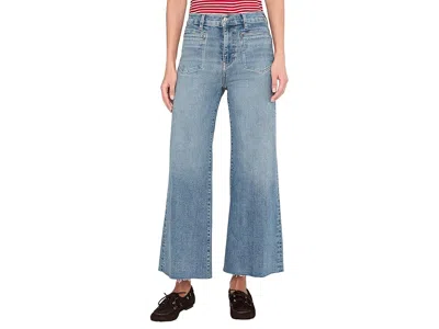 Madewell Patch Pocket Flared Wide Leg Jeans With Raw Hem In Shalimar Wash In Blue