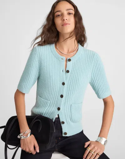 Madewell Patch-pocket Puff-sleeve Cardigan In Blue