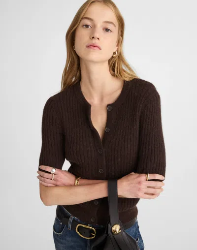 Madewell Patch-pocket Puff-sleeve Cardigan In Brown