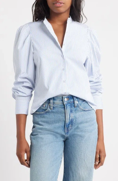 Madewell Paulina Stripe Cotton Poplin Band Collar Button-up Shirt In Multi