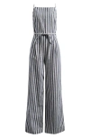 Madewell Pinstripe Pleated Linen & Cotton Wide Leg Jumpsuit In Navy White Stripe