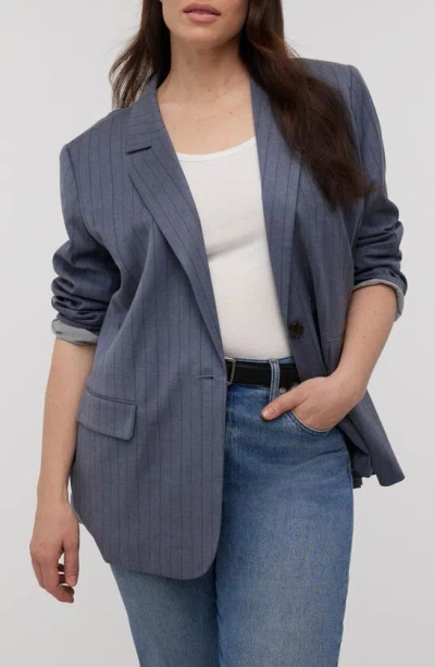 Madewell Pinstripe Single Breasted Blazer In Dark Mediterranean