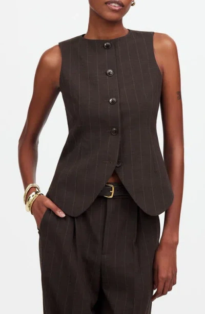 Madewell Pinsttripe Scoop Neck Single Breasted Vest In Chocolate Wide Pinstripe