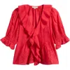 Madewell Pintuck Ruffle Puff Sleeve Top In Cerise