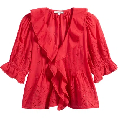 Madewell Pintuck Ruffle Puff Sleeve Top In Cerise
