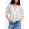 Madewell Pintucked Ruffled Puff-sleeve Top In White