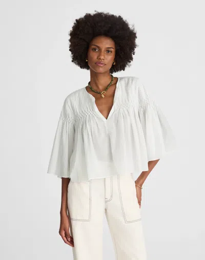 Madewell Pintucked Flutter-sleeve Top In White