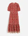 Madewell Pintucked Puff Sleeve Midi Dress Paisley Floral Border Ground In Ground Madder