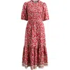Madewell Pintucked Puff Sleeve Midi Dress Paisley Floral Border Ground In Ground Madder