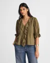 Madewell Pintucked Ruffled Puff-sleeve Top In Green