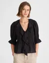 Madewell Pintucked Ruffled Puff-sleeve Top In Black