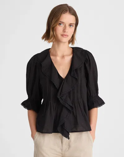 MADEWELL PINTUCKED RUFFLED PUFF-SLEEVE TOP