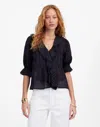 Madewell Pintucked Ruffled Puff-sleeve Top In Jet Black