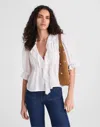Madewell Pintucked Ruffled Puff-sleeve Top In Gray