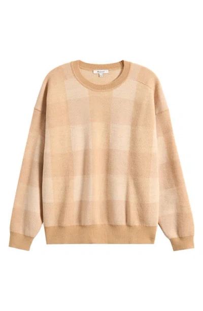 Madewell Plaid Merino Wool Pullover Sweater In Camel Combo