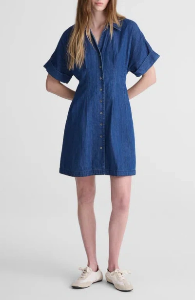 Madewell Pleated Denim Shirtdress In Blue