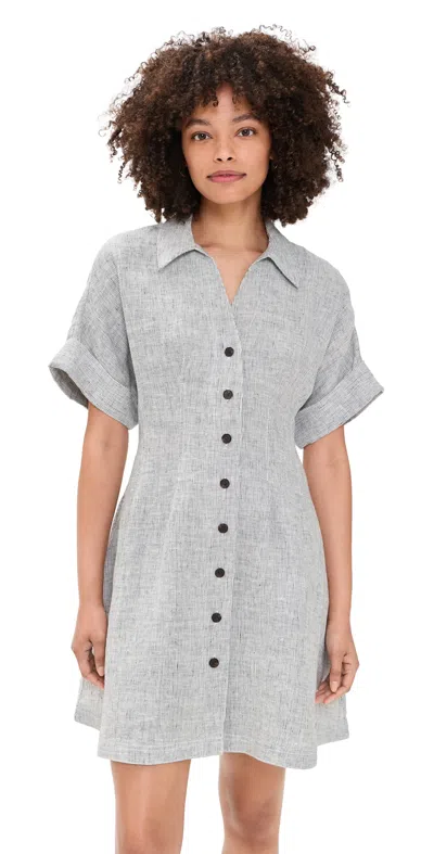 Madewell Pleated Linen Shirt Dress Black White Mini Stripe In Gray