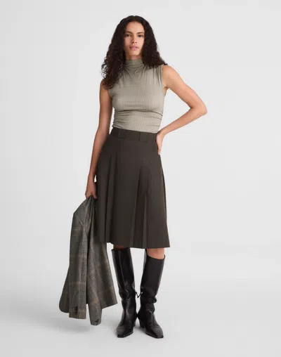 Madewell Pleated Midi Skirt In Brown