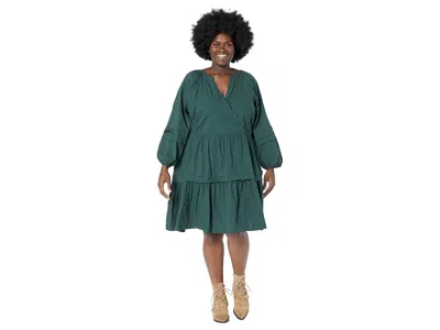 Madewell Plus Crinkle Poplin Wrap Mini Dress In Green