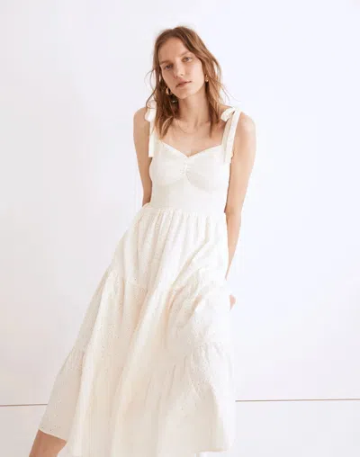 Madewell Plus Eyelet Lucie Dress White Smocked Tie-strap Tiered Jzz139