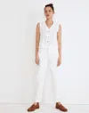 Madewell Pointelle Button-front Crop Tank In Eyelet White