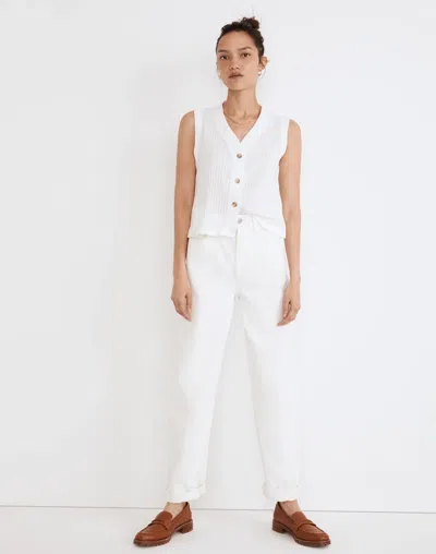 Madewell Pointelle Button-front Crop Tank In Eyelet White