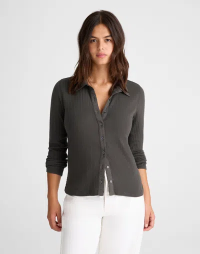 Madewell Pointelle-knit Cardigan Top In Gray