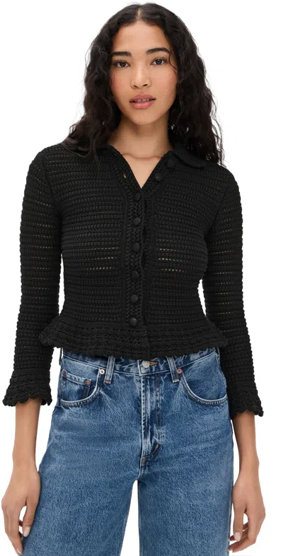 Madewell Pointelle Knit Peplum Cardigan Jet Black