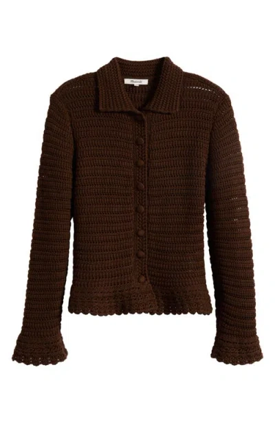 Madewell Pointelle Knit Peplum Cotton Cardigan In Brown