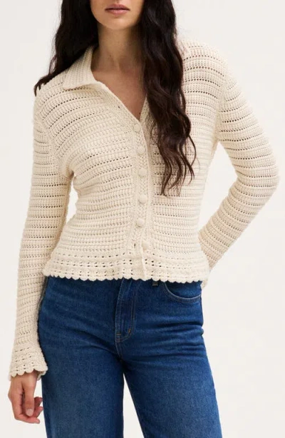 Madewell Pointelle Knit Peplum Cotton Cardigan In White