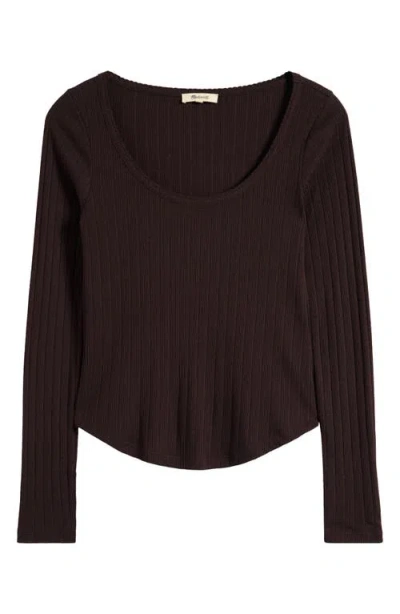 Madewell Pointelle Scoop Neck Long Sleeve Top In Dark Carob