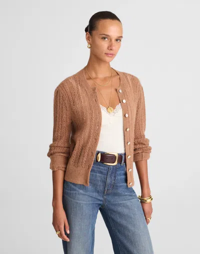 Madewell Pointelle-stitch Cardigan In Brown