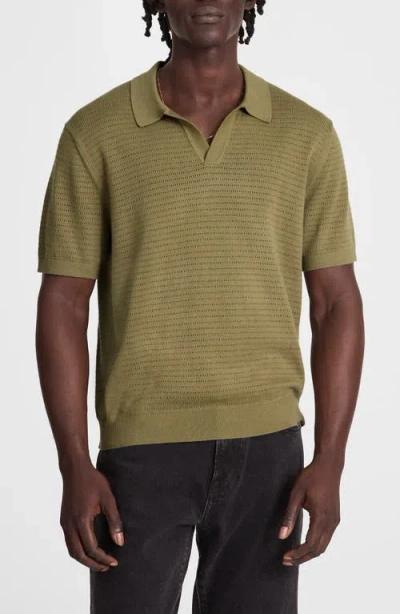 Madewell Pointelle-stitch Johnny-collar Sweater Polo In Brown
