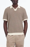 Madewell Pointelle Stitch Single Button Sweater Polo In Burnished Brown